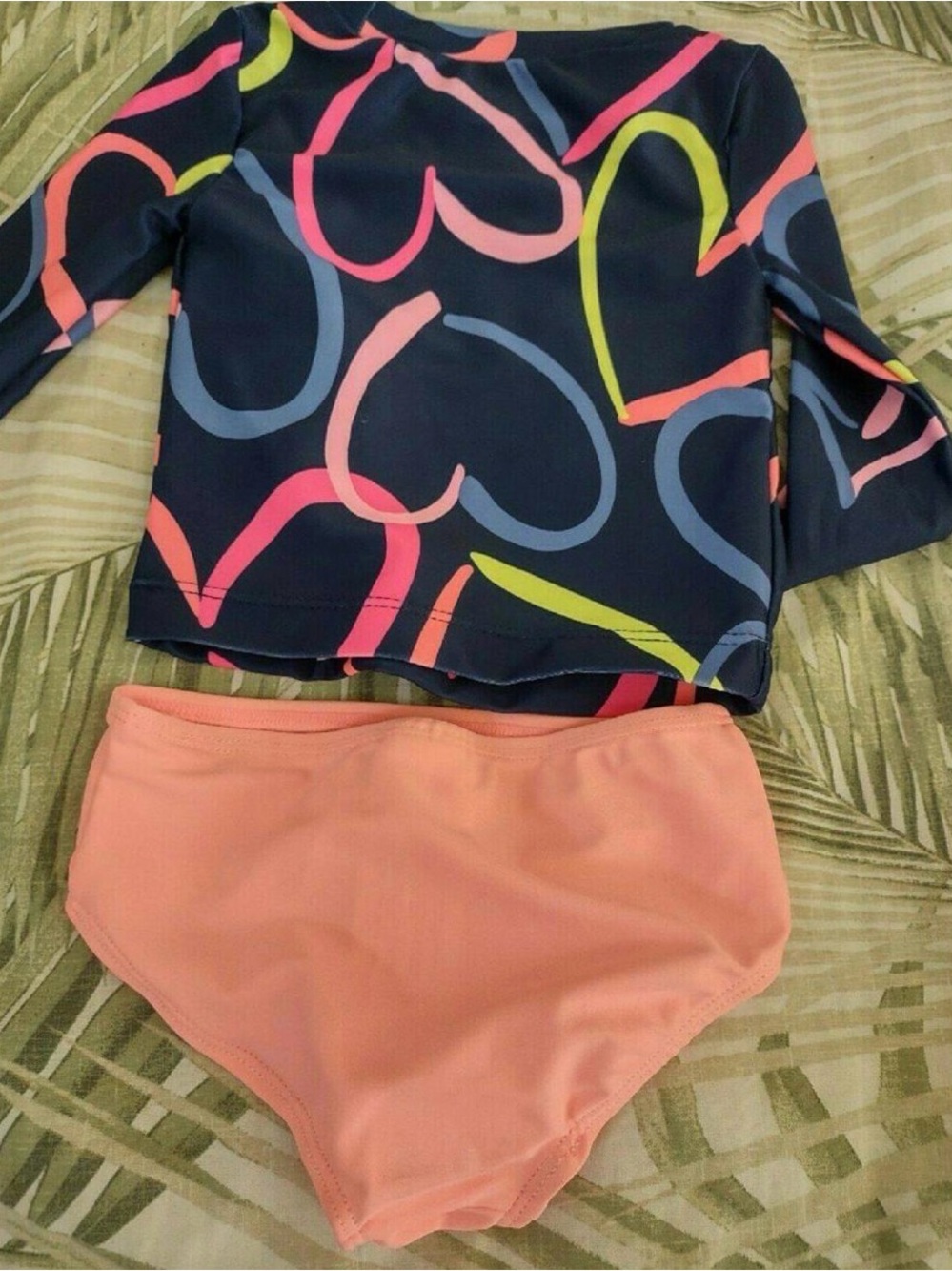 Carter's Navy Long-Sleeve Heart Print Rash Guard with Coral Bottoms
